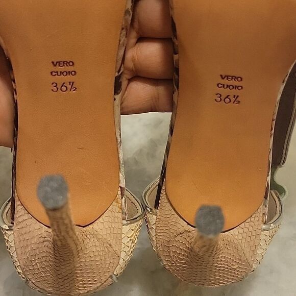 NEW Jean Michel Cazabat Octavia Stiletto Heel T Strap Sandals Snakeskin Nude 6.5 - Picture 10 of 13